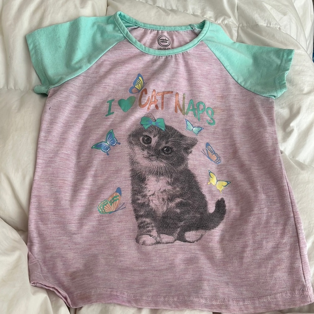 Wonder nation girls i love ❤️ cat naps t shirt pajama size 10/12 L/G